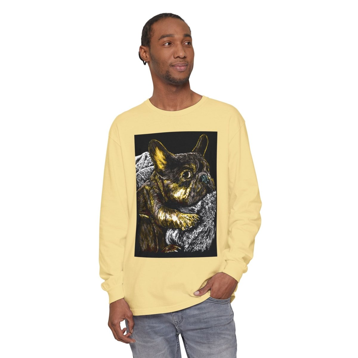 Cozy French Bulldog Long Sleeve T-Shirt | Unisex Apparel for Dog Lovers - Curran Artworks