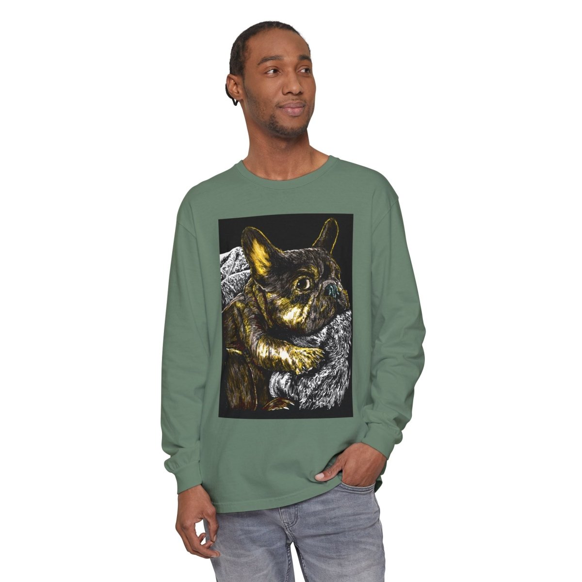 Cozy French Bulldog Long Sleeve T-Shirt | Unisex Apparel for Dog Lovers - Curran Artworks