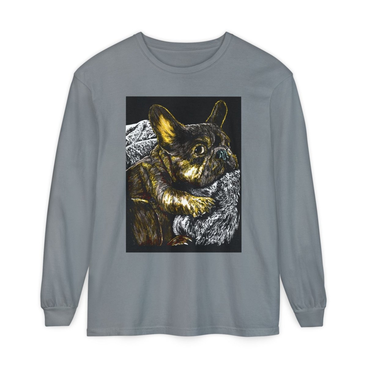 Cozy French Bulldog Long Sleeve T-Shirt | Unisex Apparel for Dog Lovers - Curran Artworks