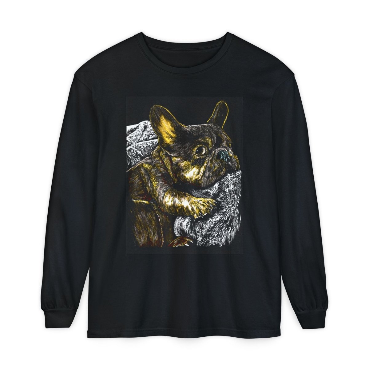 Cozy French Bulldog Long Sleeve T-Shirt | Unisex Apparel for Dog Lovers - Curran Artworks