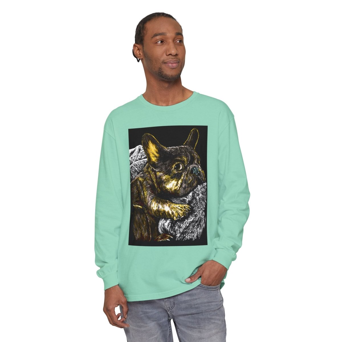 Cozy French Bulldog Long Sleeve T-Shirt | Unisex Apparel for Dog Lovers - Curran Artworks