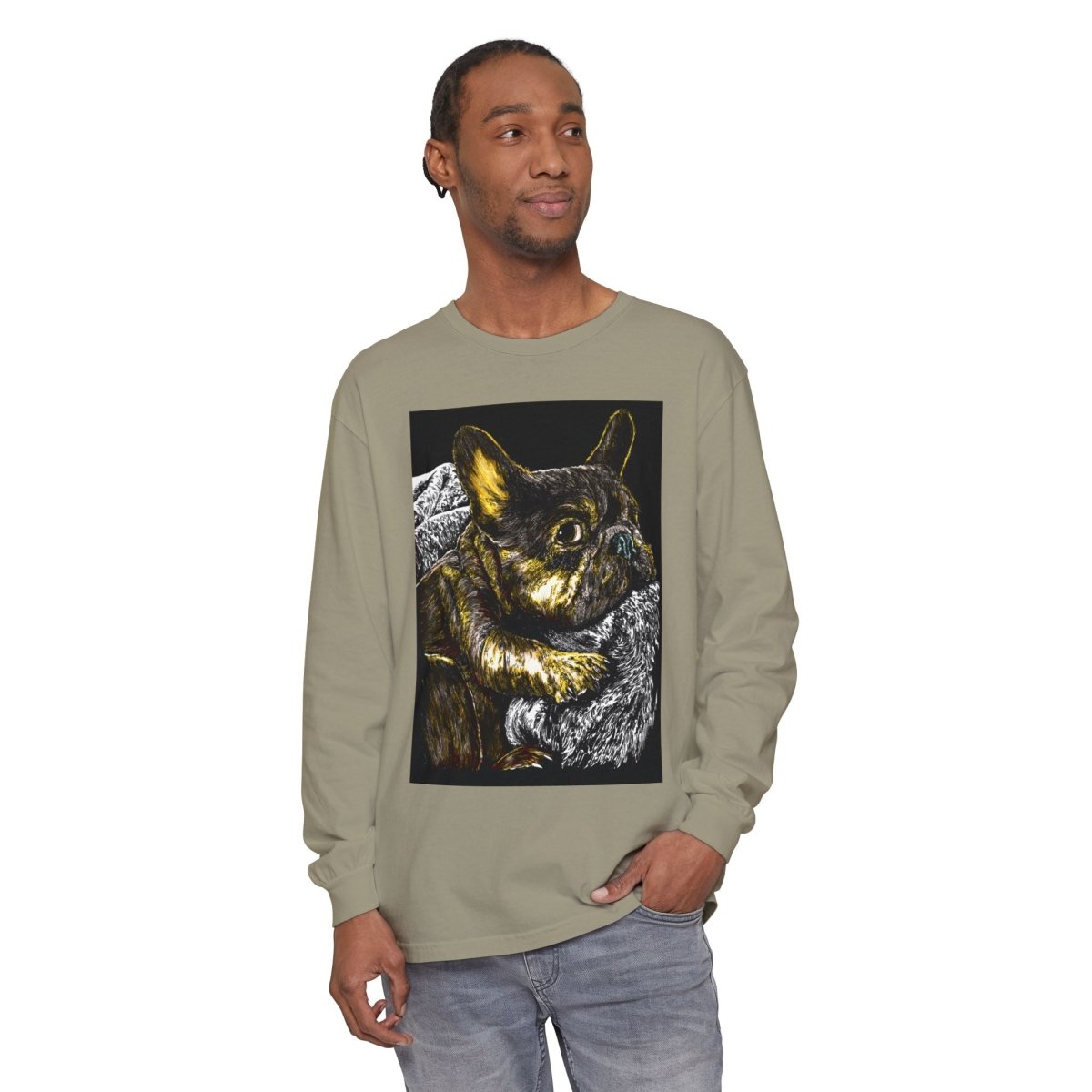 Cozy French Bulldog Long Sleeve T-Shirt | Unisex Apparel for Dog Lovers - Curran Artworks