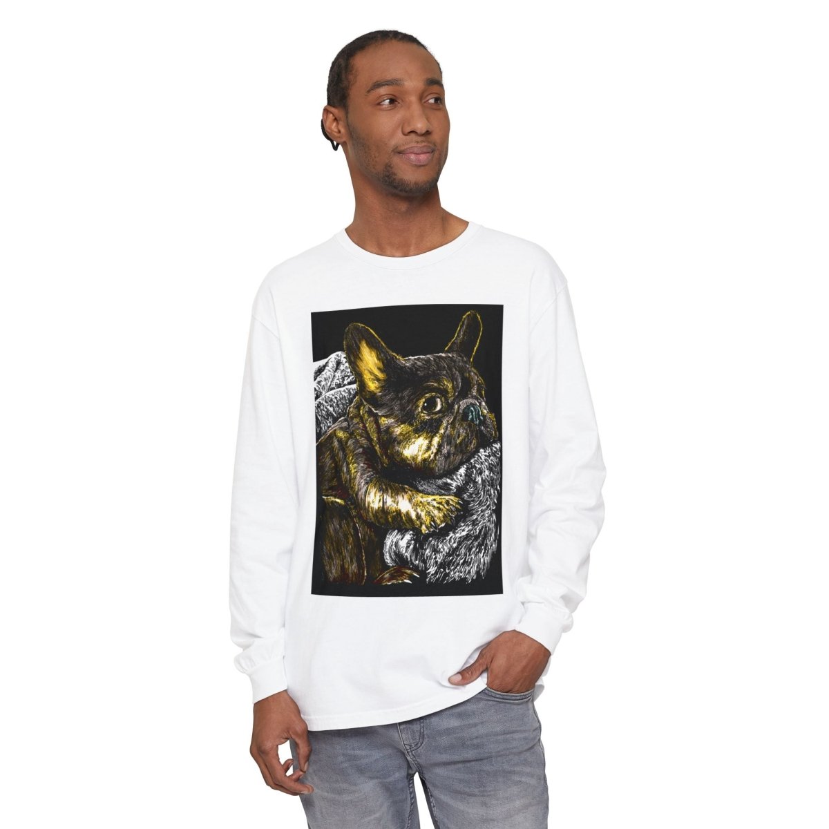 Cozy French Bulldog Long Sleeve T-Shirt | Unisex Apparel for Dog Lovers - Curran Artworks