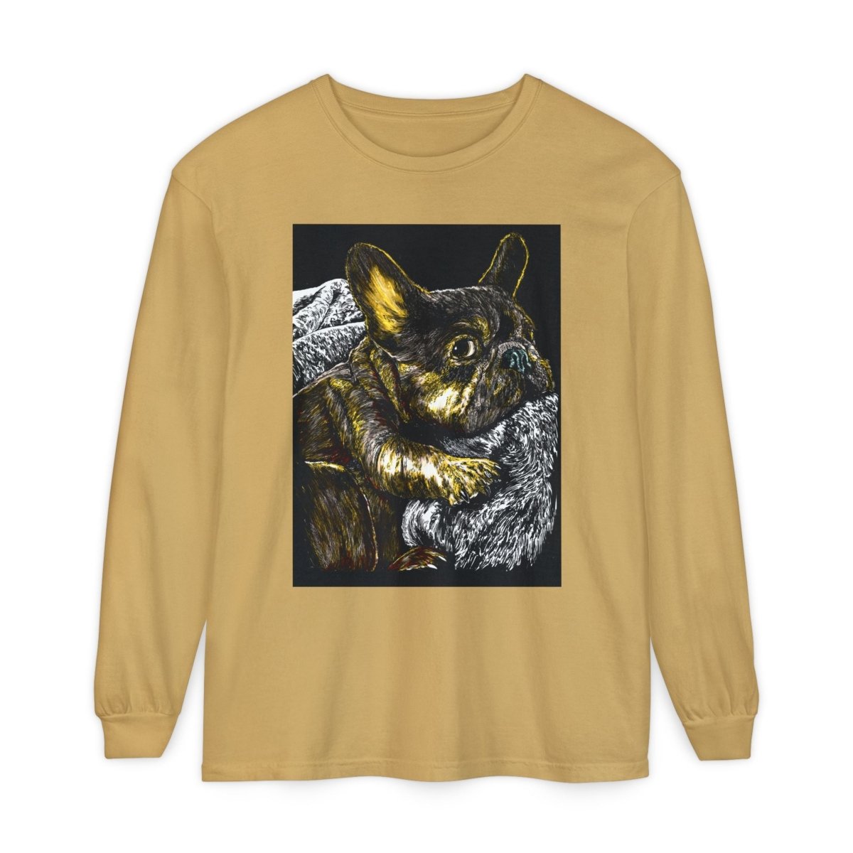 Cozy French Bulldog Long Sleeve T-Shirt | Unisex Apparel for Dog Lovers - Curran Artworks