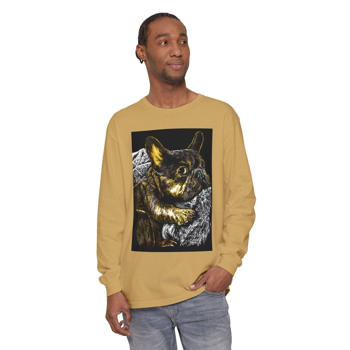Cozy French Bulldog Long Sleeve T-Shirt | Unisex Apparel for Dog Lovers - Curran Artworks