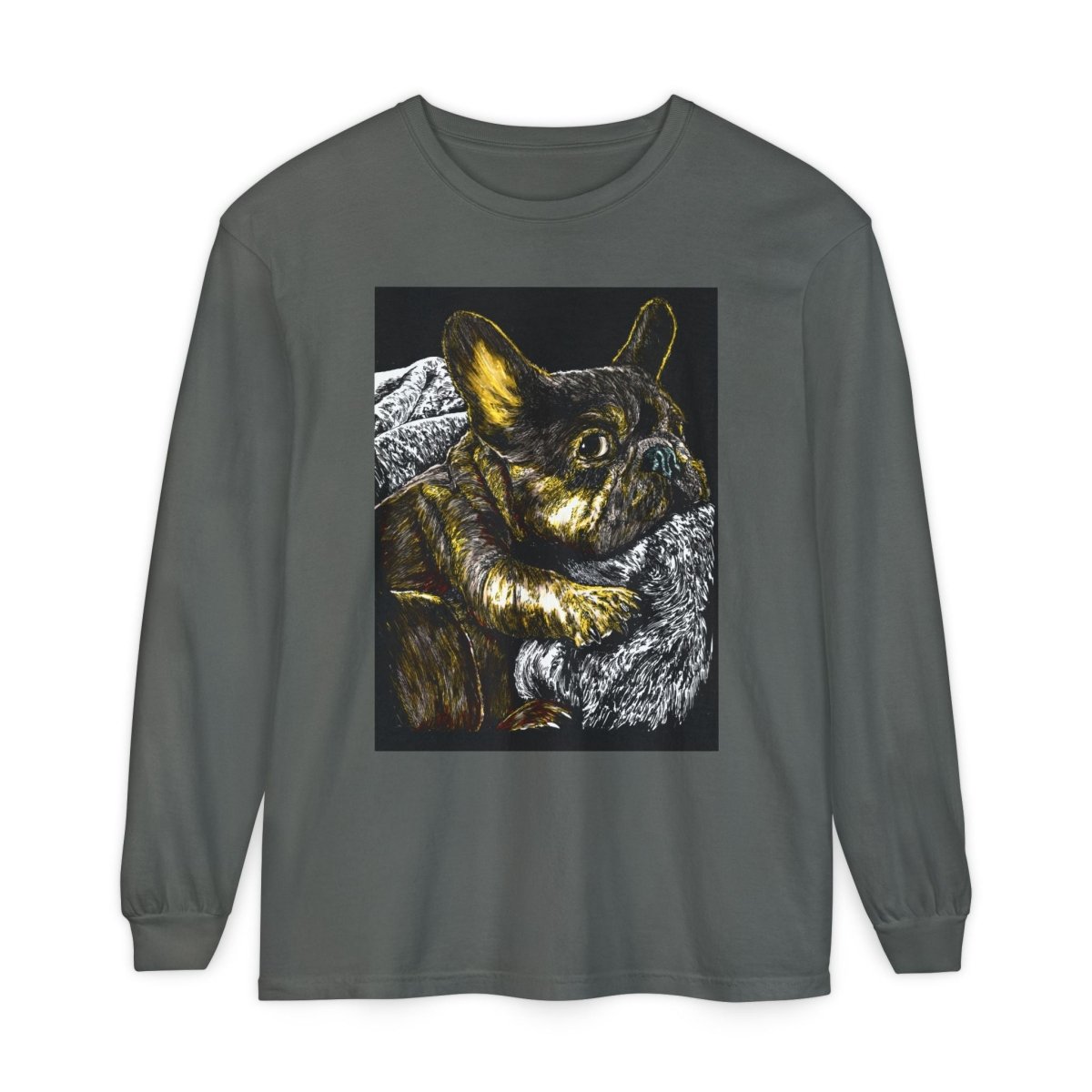 Cozy French Bulldog Long Sleeve T-Shirt | Unisex Apparel for Dog Lovers - Curran Artworks