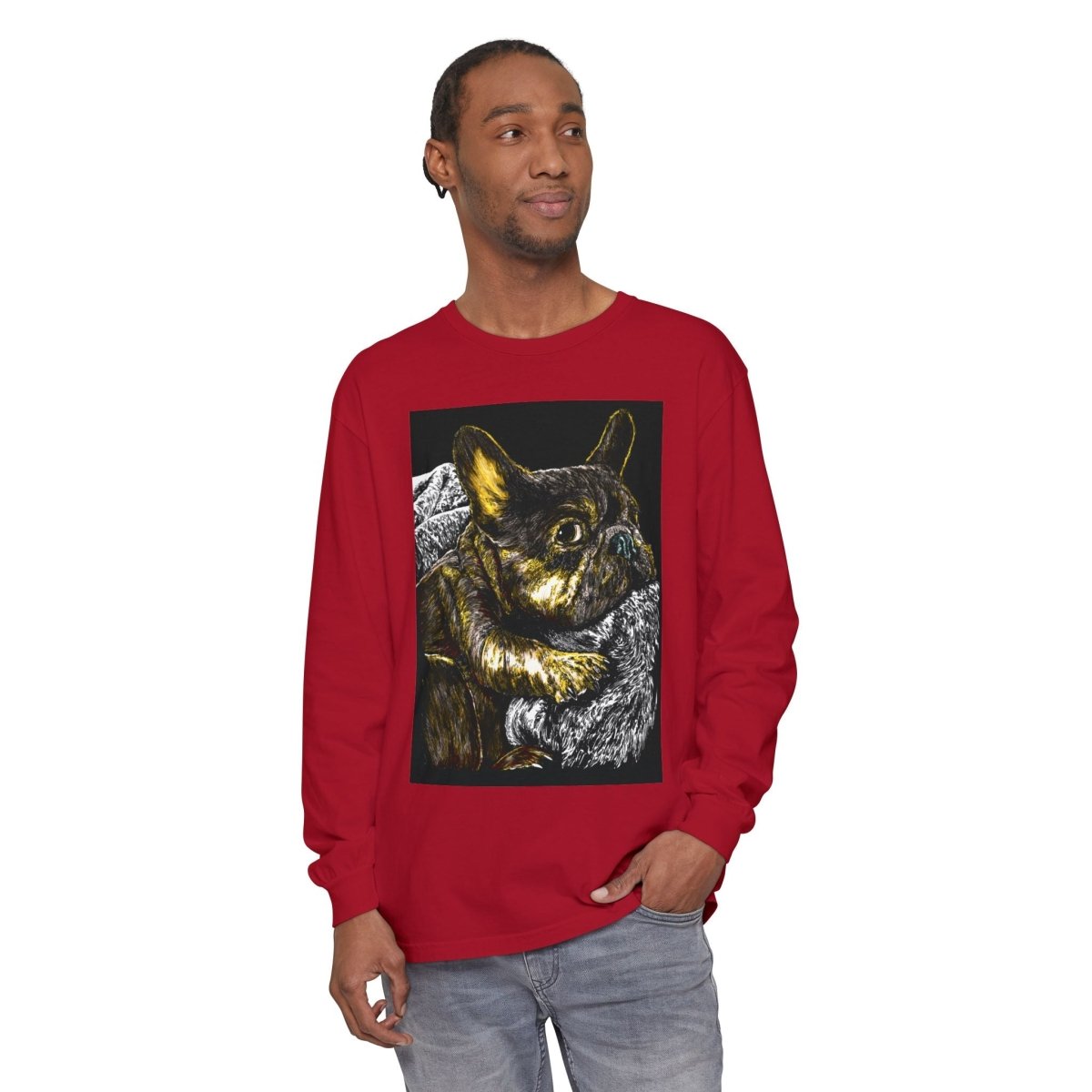 Cozy French Bulldog Long Sleeve T-Shirt | Unisex Apparel for Dog Lovers - Curran Artworks