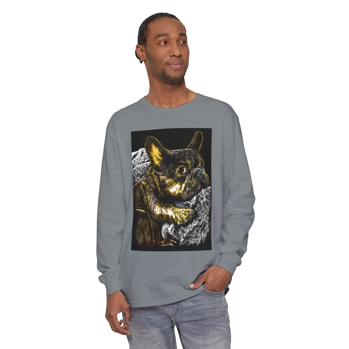 Cozy French Bulldog Long Sleeve T-Shirt | Unisex Apparel for Dog Lovers - Curran Artworks