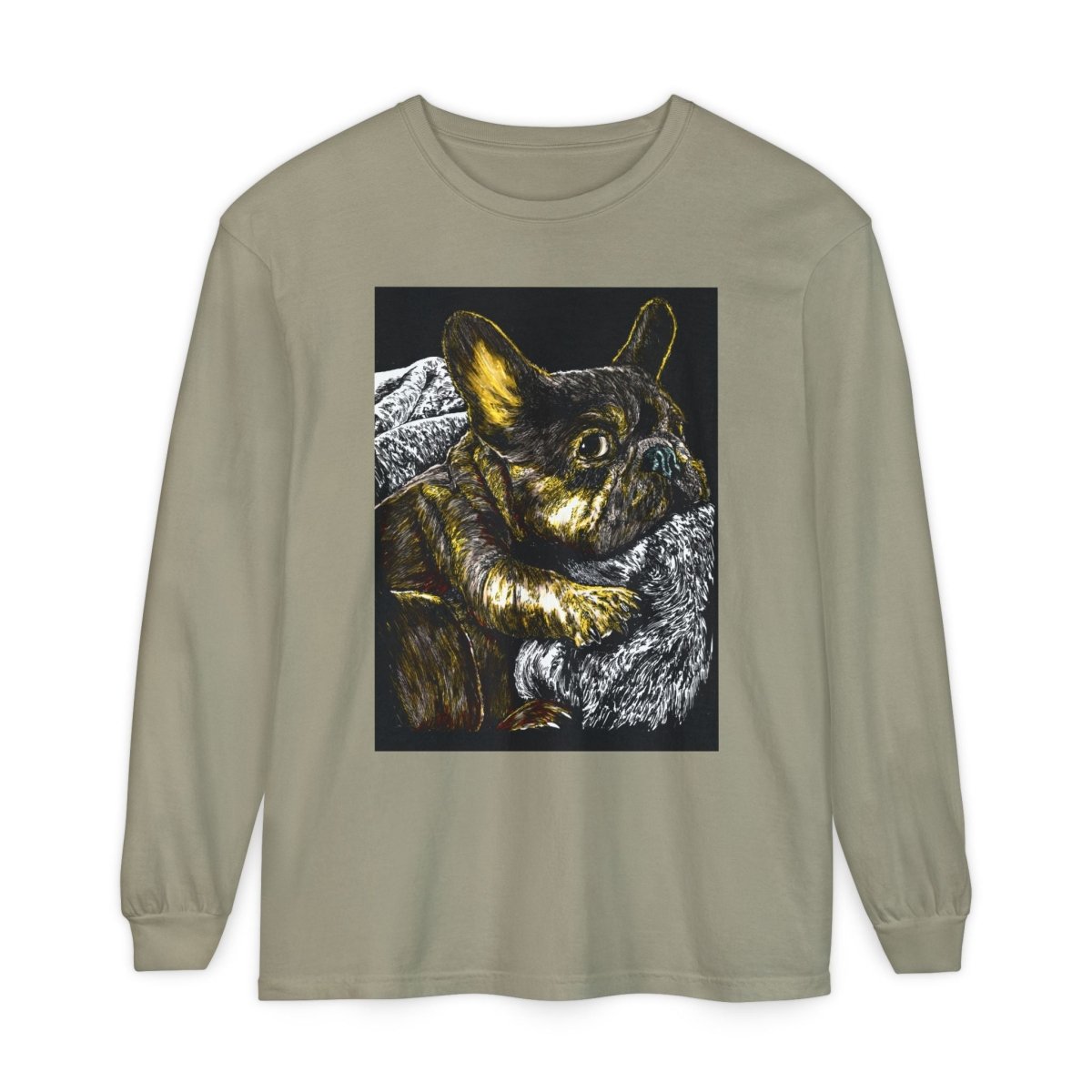Cozy French Bulldog Long Sleeve T-Shirt | Unisex Apparel for Dog Lovers - Curran Artworks