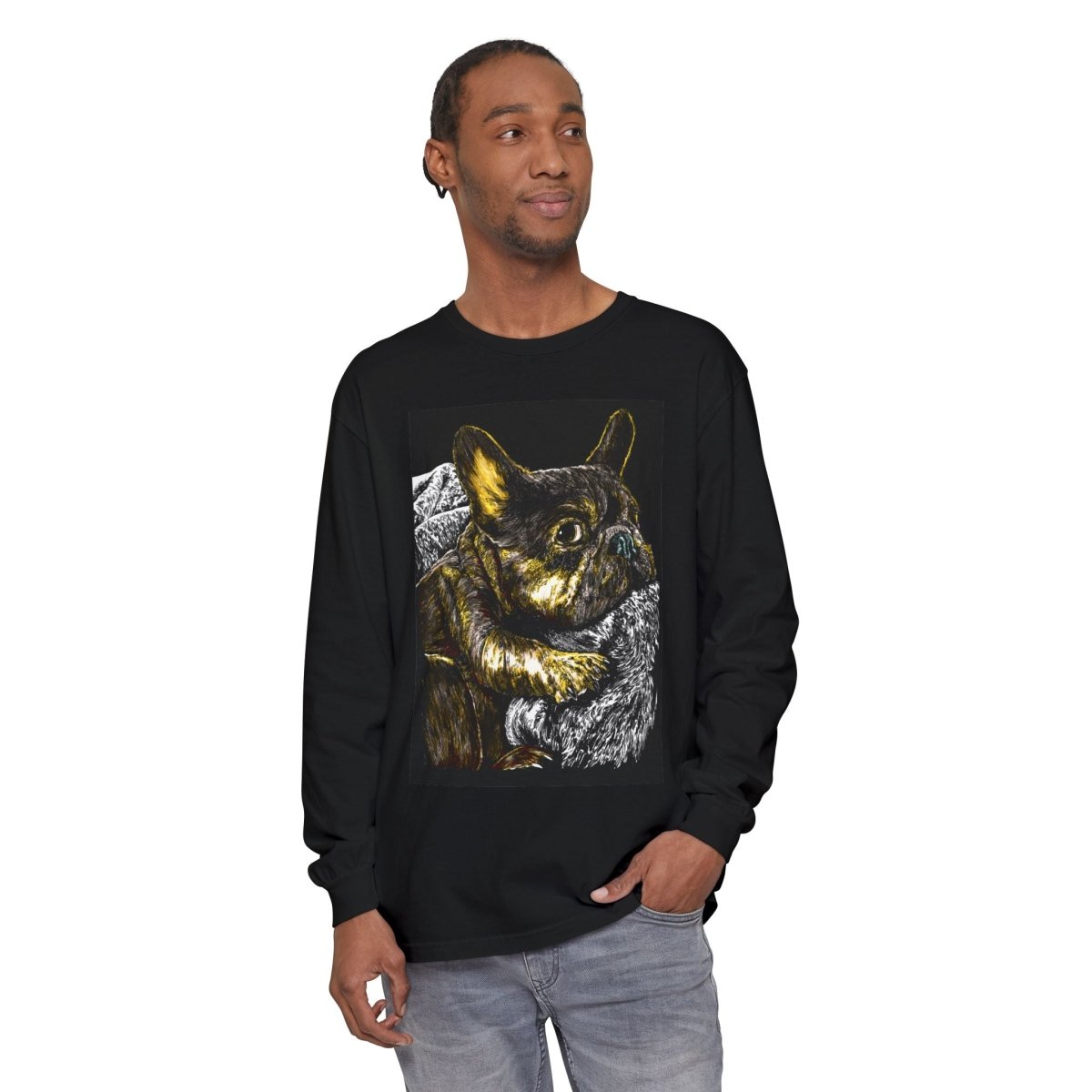 Cozy French Bulldog Long Sleeve T-Shirt | Unisex Apparel for Dog Lovers - Curran Artworks