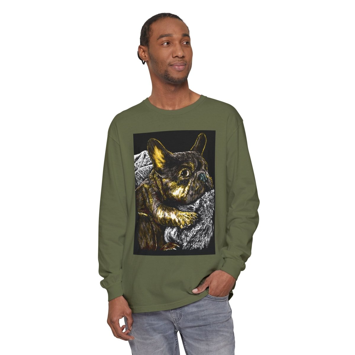 Cozy French Bulldog Long Sleeve T-Shirt | Unisex Apparel for Dog Lovers - Curran Artworks