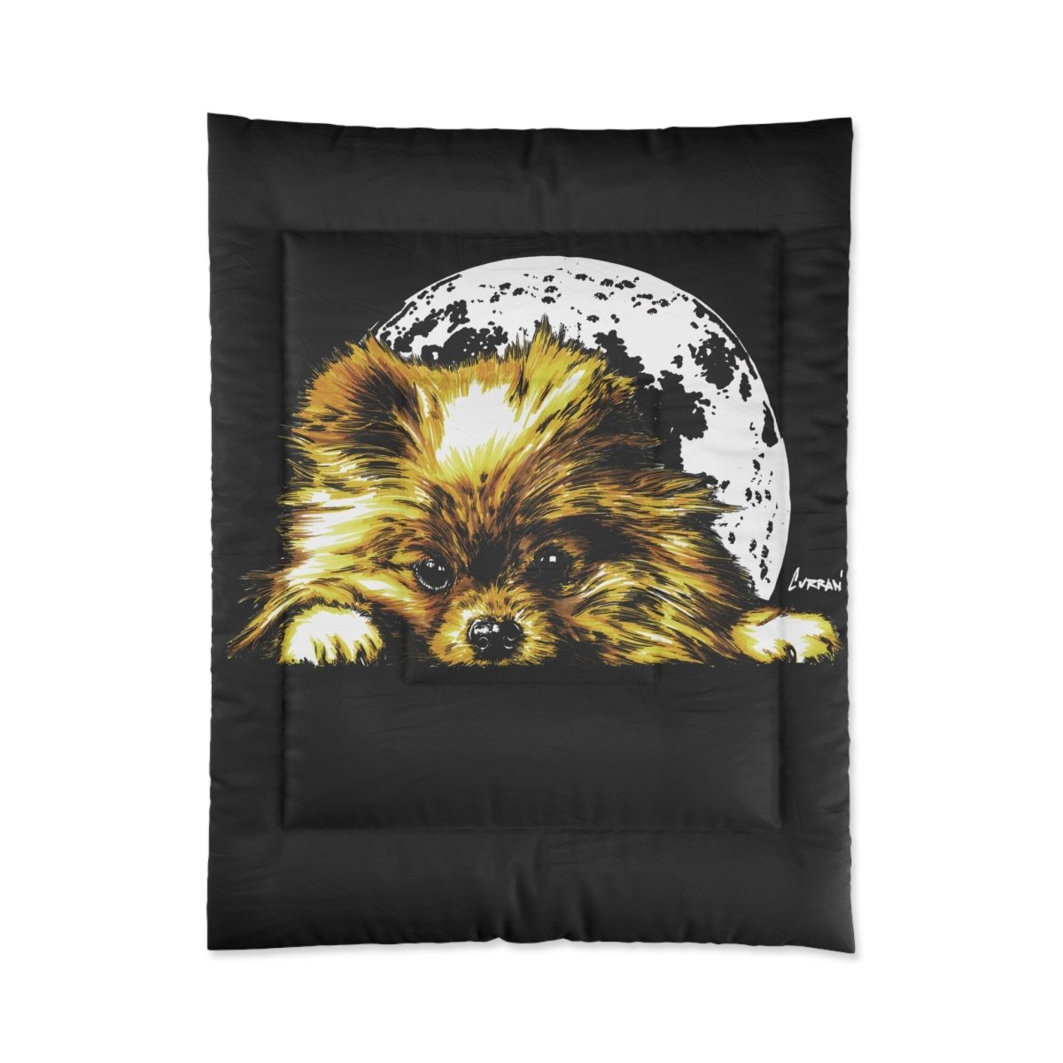 Cozy Pomeranian Comforter - Moonlit Dog Design for Pet Lovers - Curran Artworks