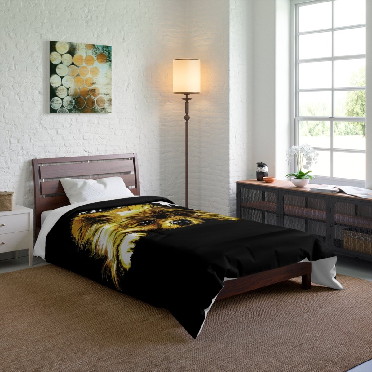 Cozy Pomeranian Comforter - Moonlit Dog Design for Pet Lovers - Curran Artworks