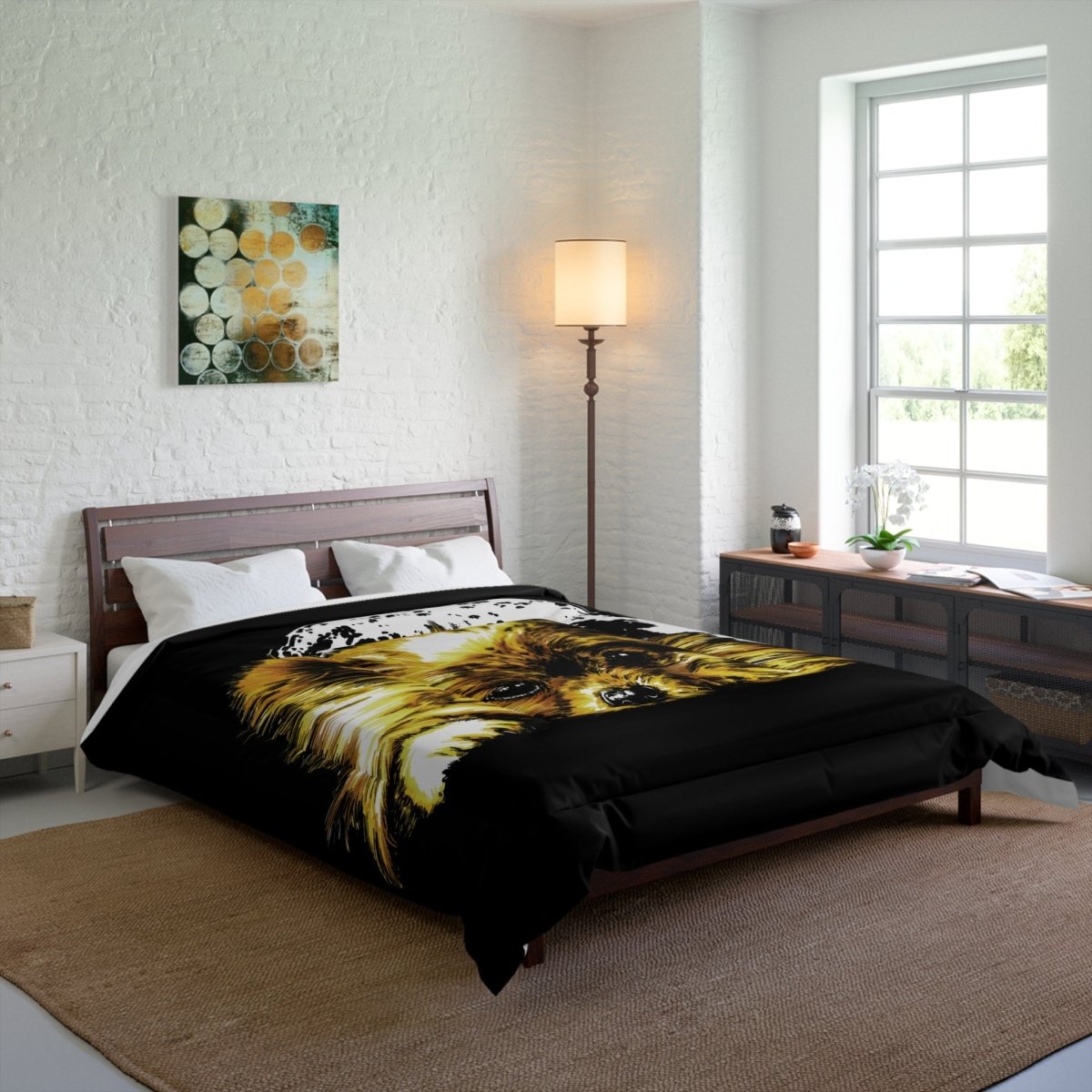 Cozy Pomeranian Comforter - Moonlit Dog Design for Pet Lovers - Curran Artworks