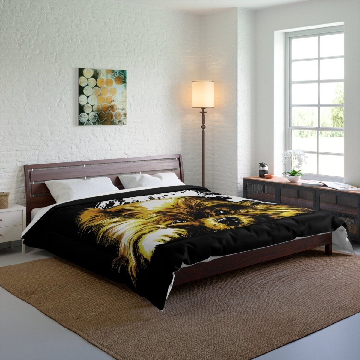 Cozy Pomeranian Comforter - Moonlit Dog Design for Pet Lovers - Curran Artworks