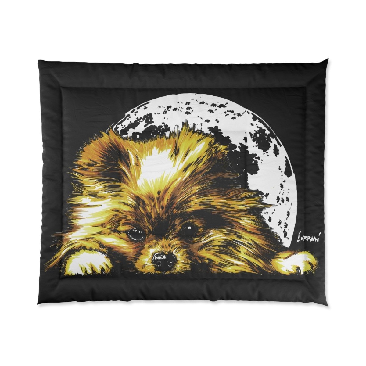 Cozy Pomeranian Comforter - Moonlit Dog Design for Pet Lovers - Curran Artworks