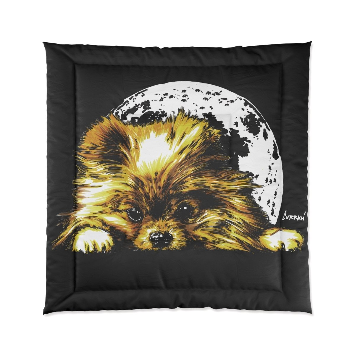 Cozy Pomeranian Comforter - Moonlit Dog Design for Pet Lovers - Curran Artworks