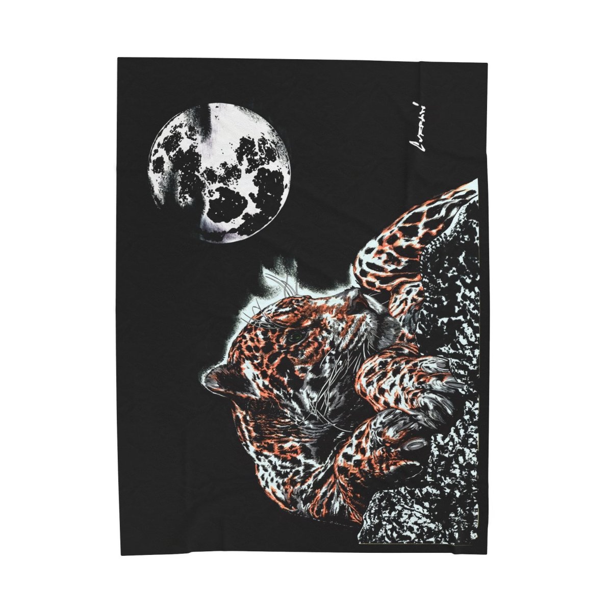 Cozy Velveteen Plush Blanket with Moonlit Jaguar Design - Perfect for Pet Lovers - Curran Artworks