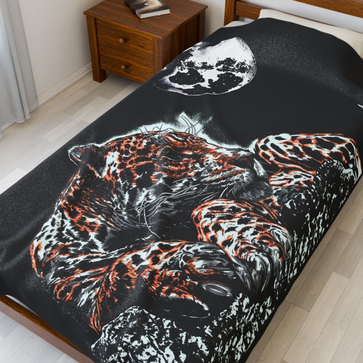 Cozy Velveteen Plush Blanket with Moonlit Jaguar Design - Perfect for Pet Lovers - Curran Artworks