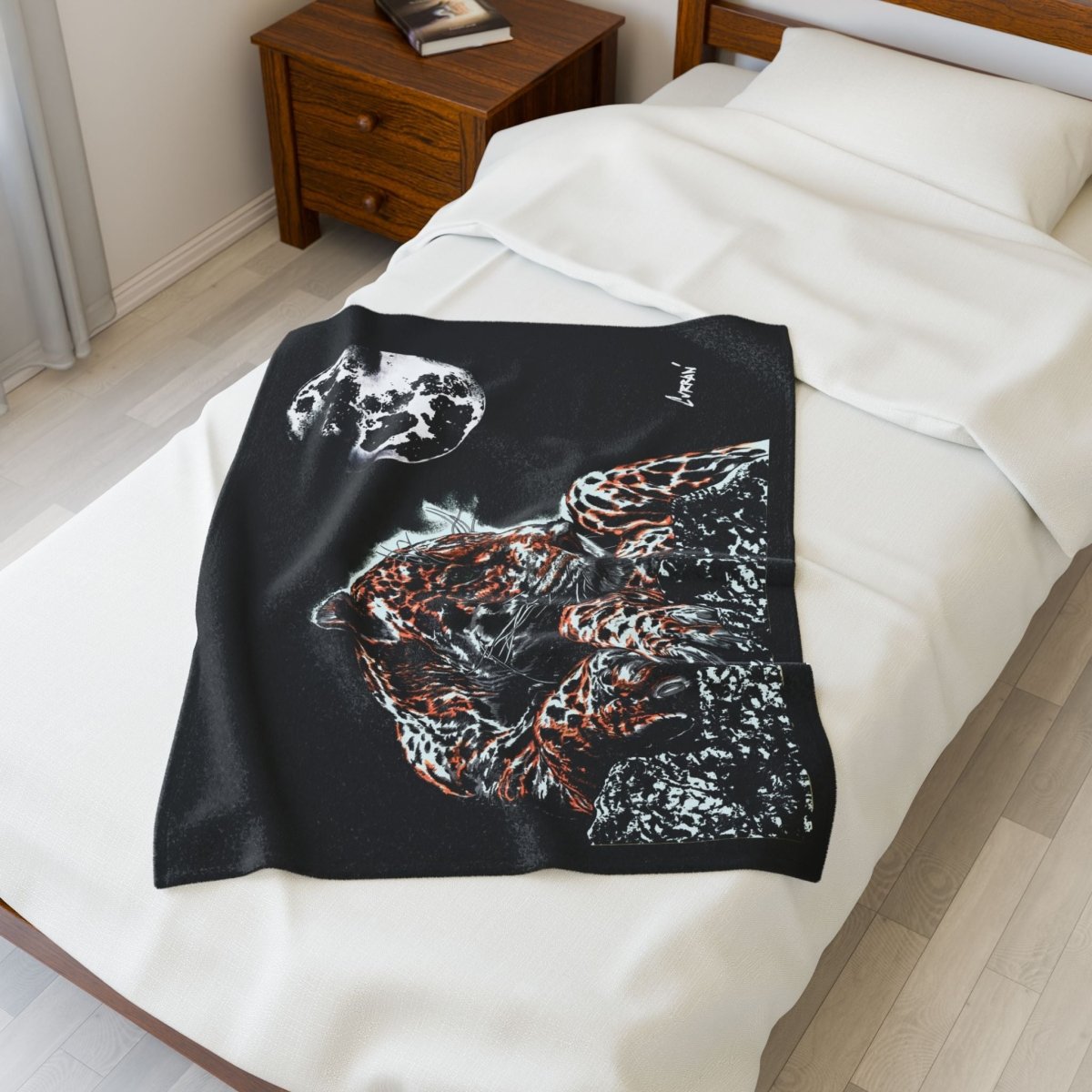 Cozy Velveteen Plush Blanket with Moonlit Jaguar Design - Perfect for Pet Lovers - Curran Artworks