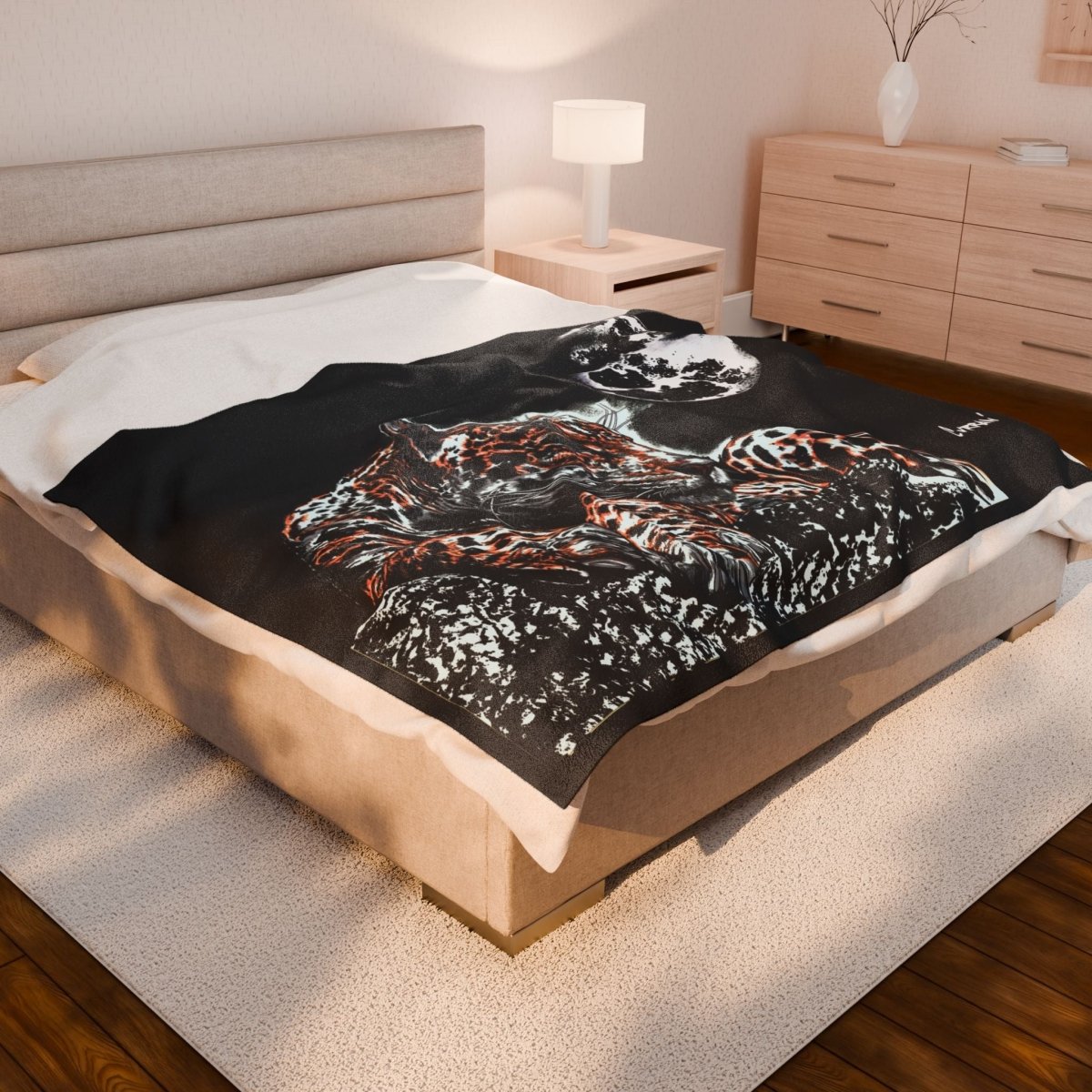 Cozy Velveteen Plush Blanket with Moonlit Jaguar Design - Perfect for Pet Lovers - Curran Artworks