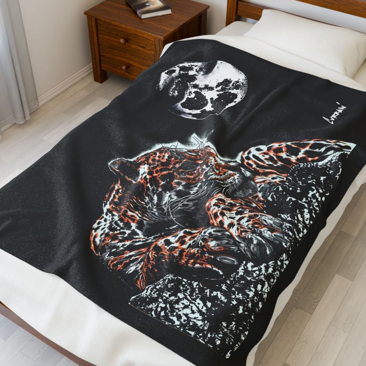Cozy Velveteen Plush Blanket with Moonlit Jaguar Design - Perfect for Pet Lovers - Curran Artworks