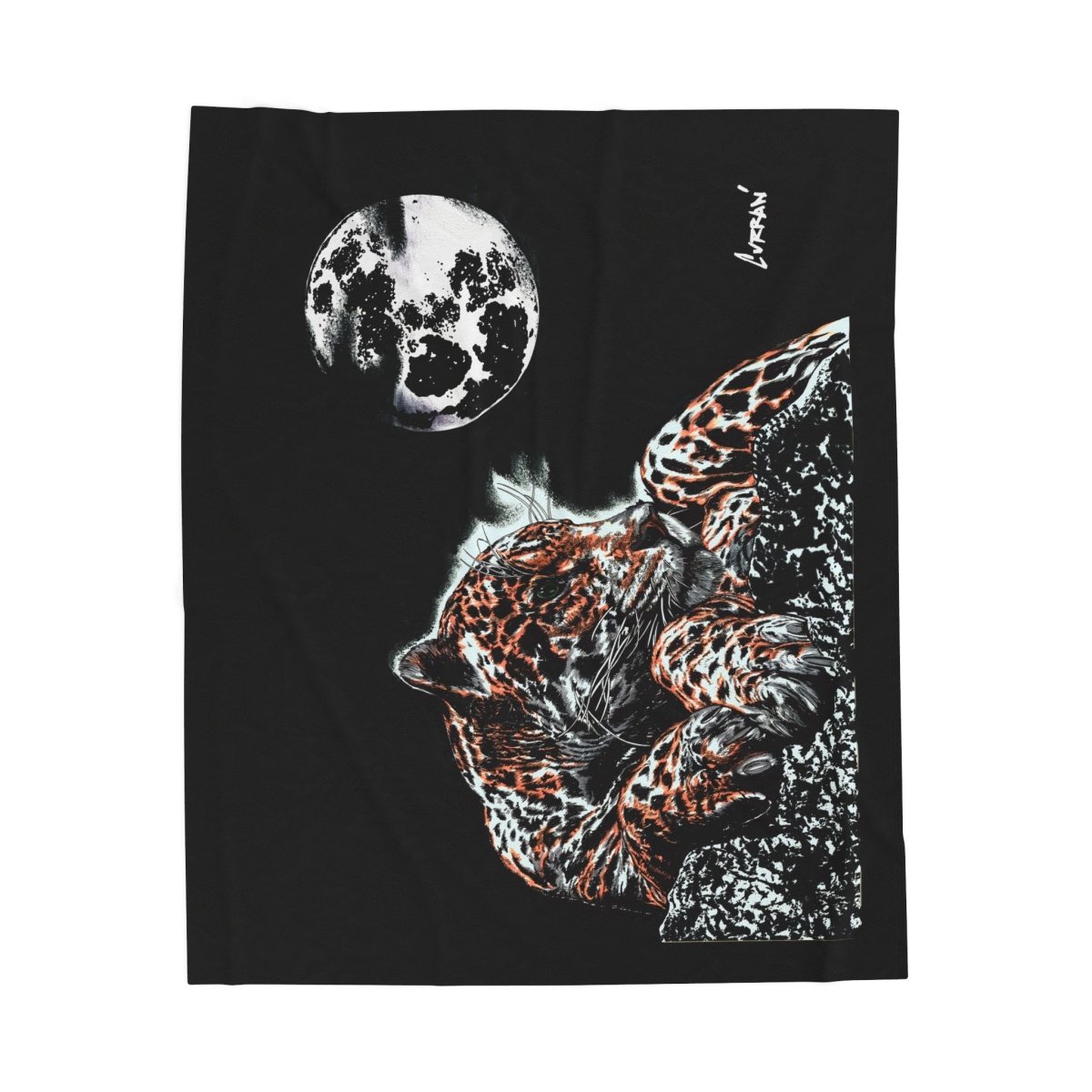 Cozy Velveteen Plush Blanket with Moonlit Jaguar Design - Perfect for Pet Lovers - Curran Artworks