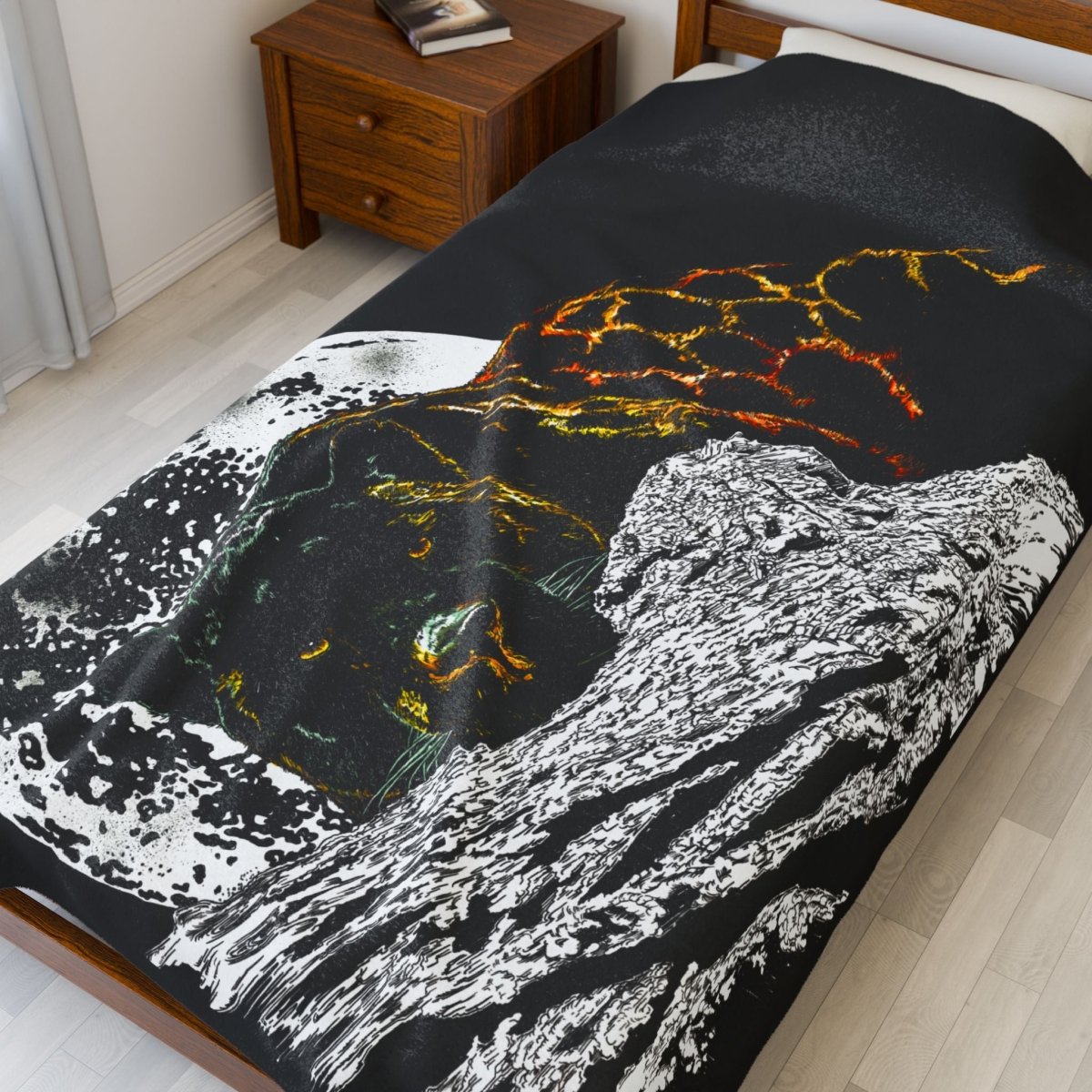 Cozy Velveteen Plush Blanket with Moonlit Panther Design - Curran Artworks