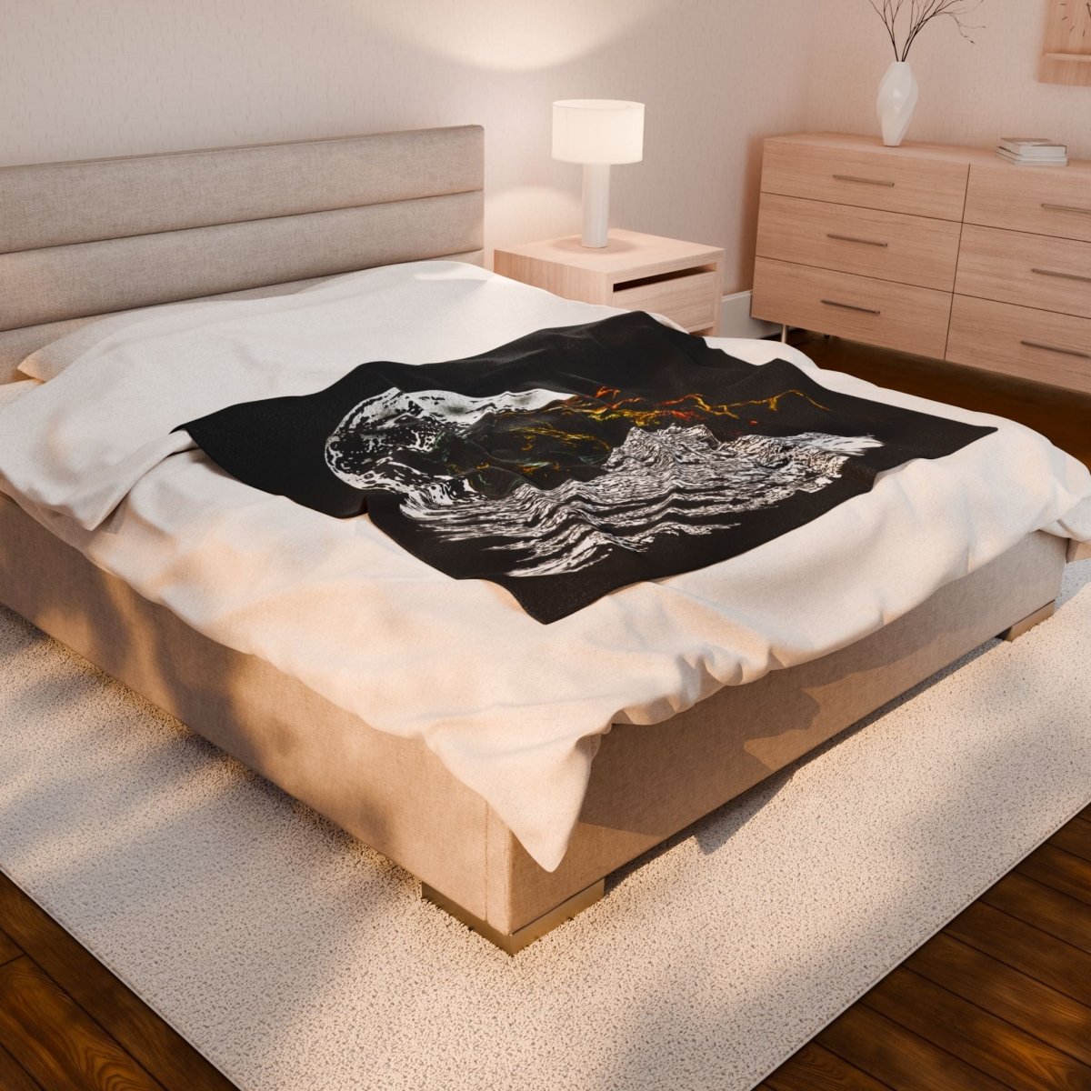 Cozy Velveteen Plush Blanket with Moonlit Panther Design - Curran Artworks