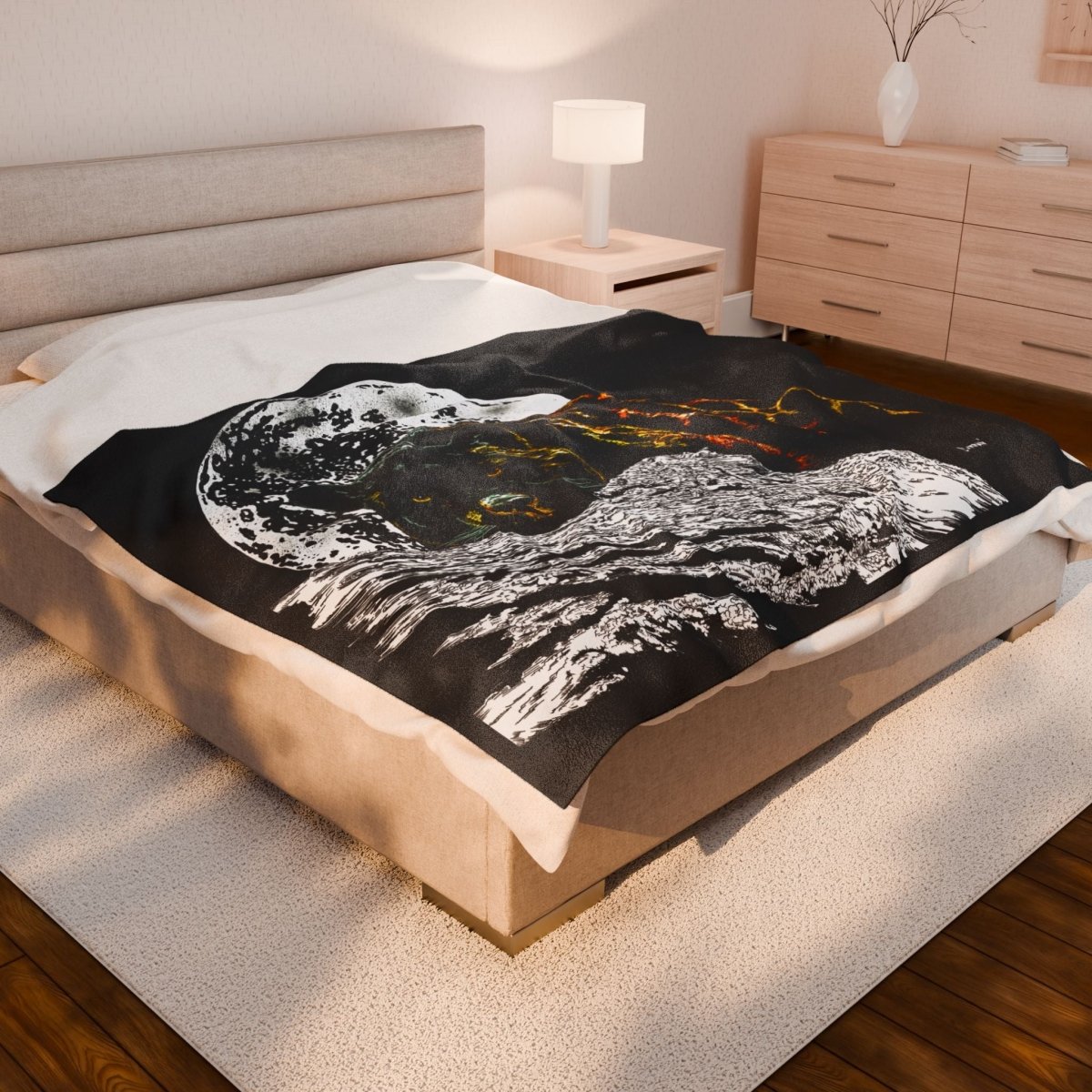 Cozy Velveteen Plush Blanket with Moonlit Panther Design - Curran Artworks