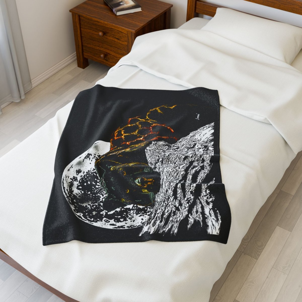Cozy Velveteen Plush Blanket with Moonlit Panther Design - Curran Artworks