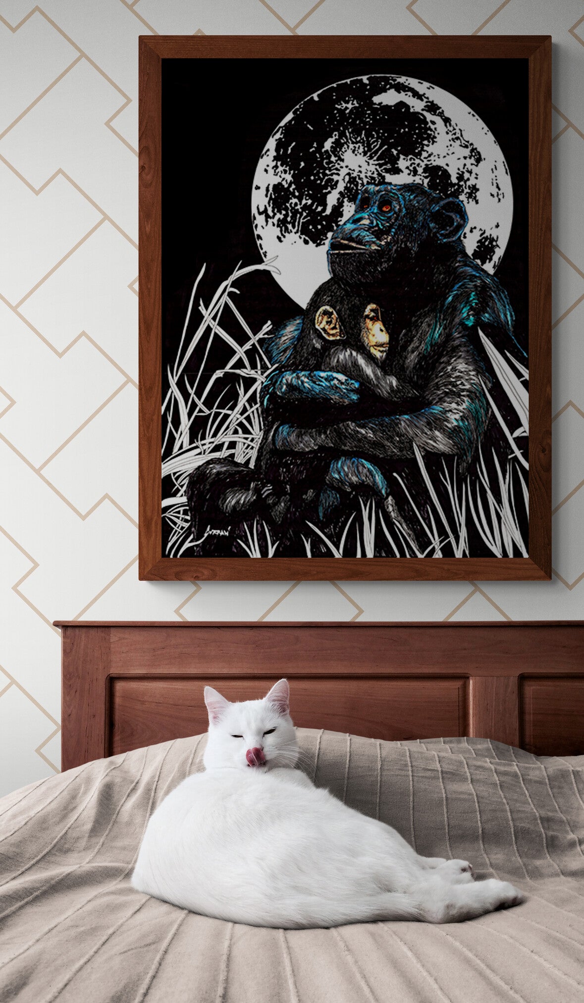 Gorilla and Child Original Hand Drawn Wall Art Poster