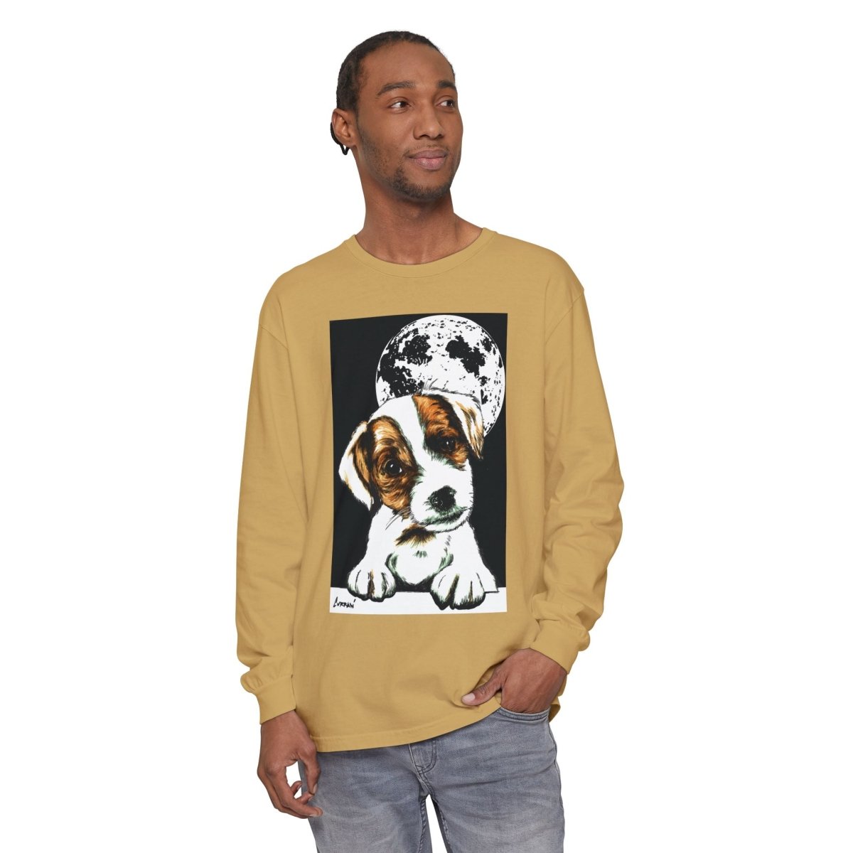 Dog Moon Long Sleeve T-Shirt Eco - Friendly Unisex - Perfect Gift for Pet Lovers - Curran Artworks