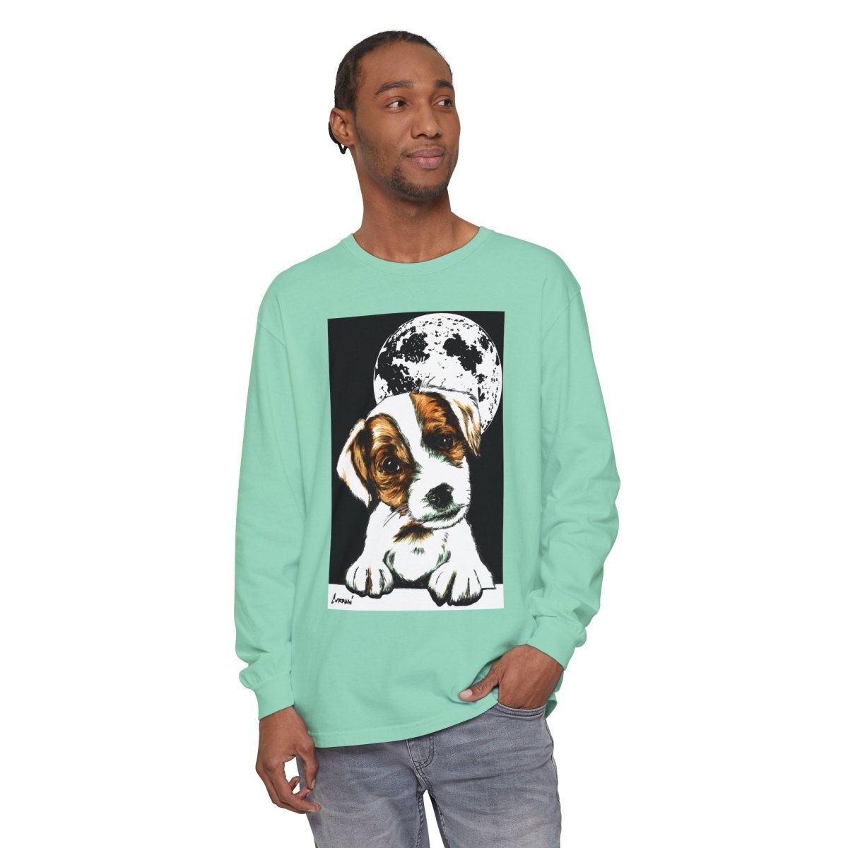 Dog Moon Long Sleeve T-Shirt Eco - Friendly Unisex - Perfect Gift for Pet Lovers - Curran Artworks