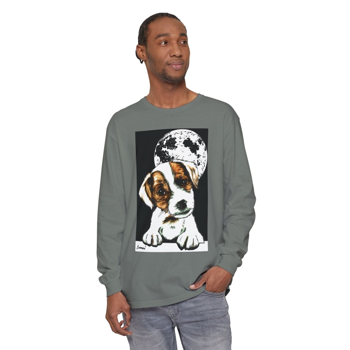Dog Moon Long Sleeve T-Shirt Eco - Friendly Unisex - Perfect Gift for Pet Lovers - Curran Artworks