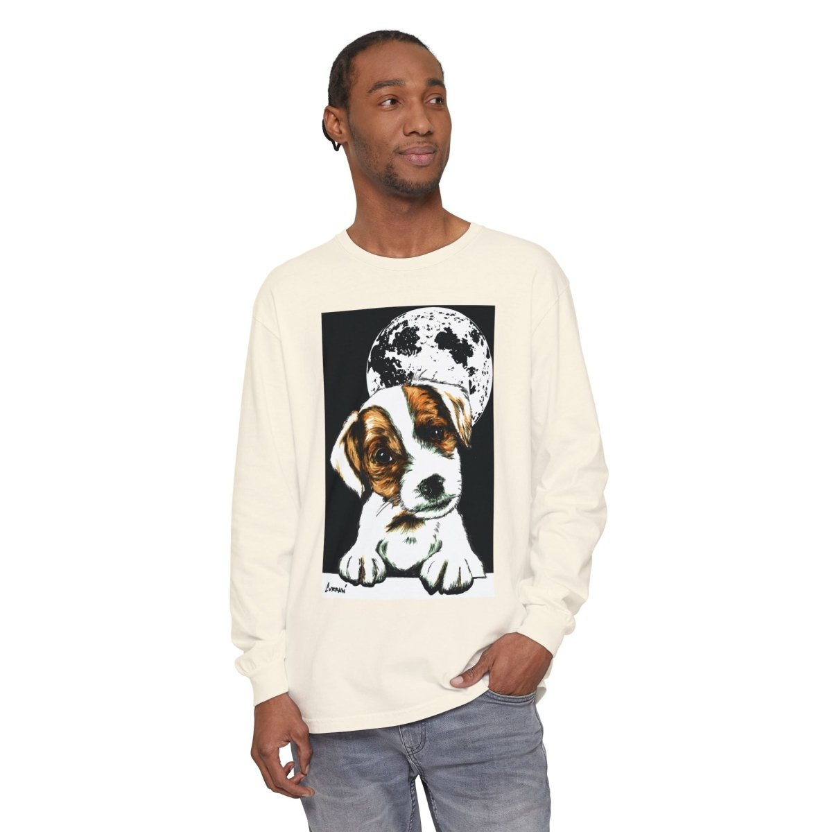 Dog Moon Long Sleeve T-Shirt Eco - Friendly Unisex - Perfect Gift for Pet Lovers - Curran Artworks