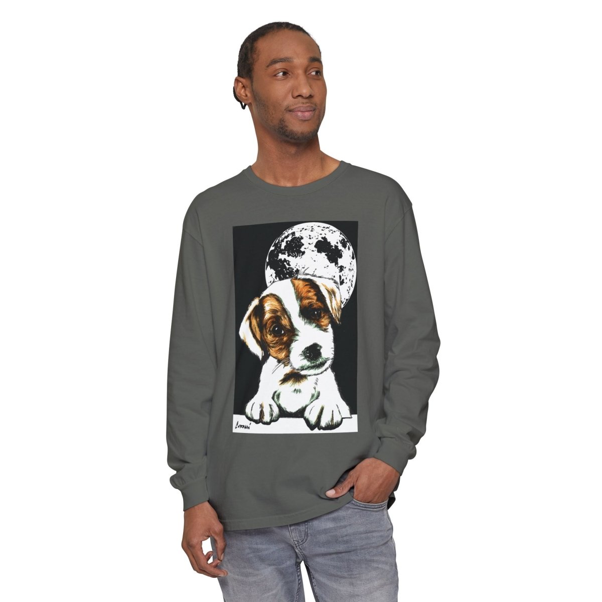 Dog Moon Long Sleeve T-Shirt Eco - Friendly Unisex - Perfect Gift for Pet Lovers - Curran Artworks