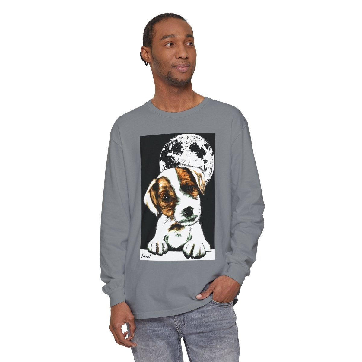 Dog Moon Long Sleeve T-Shirt Eco - Friendly Unisex - Perfect Gift for Pet Lovers - Curran Artworks