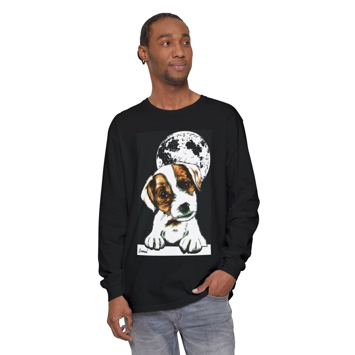 Dog Moon Long Sleeve T-Shirt Eco - Friendly Unisex - Perfect Gift for Pet Lovers - Curran Artworks
