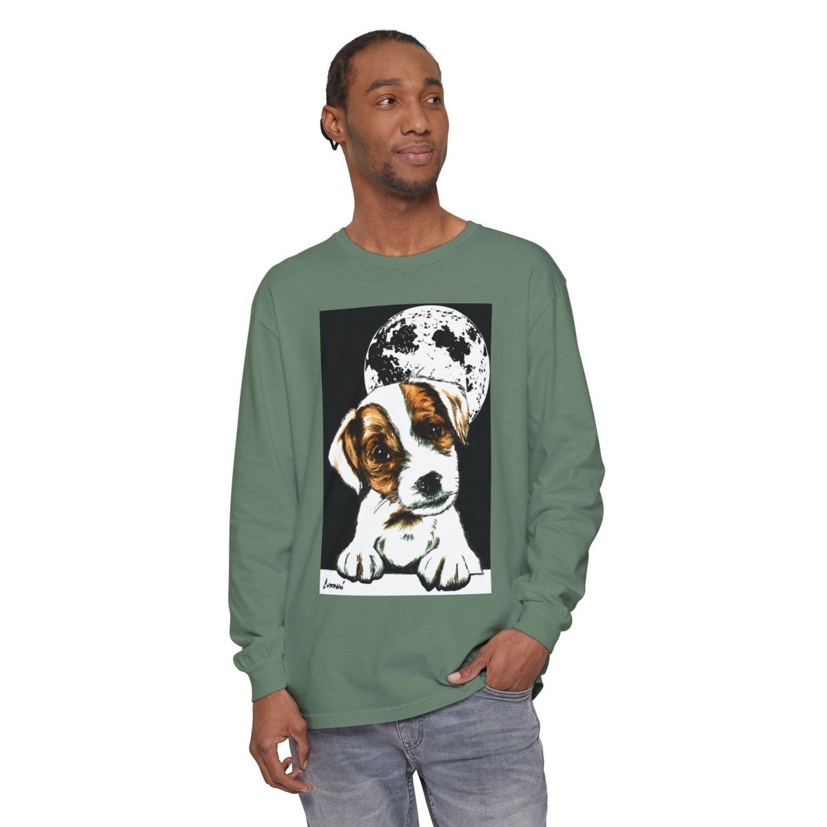 Dog Moon Long Sleeve T-Shirt Eco - Friendly Unisex - Perfect Gift for Pet Lovers - Curran Artworks