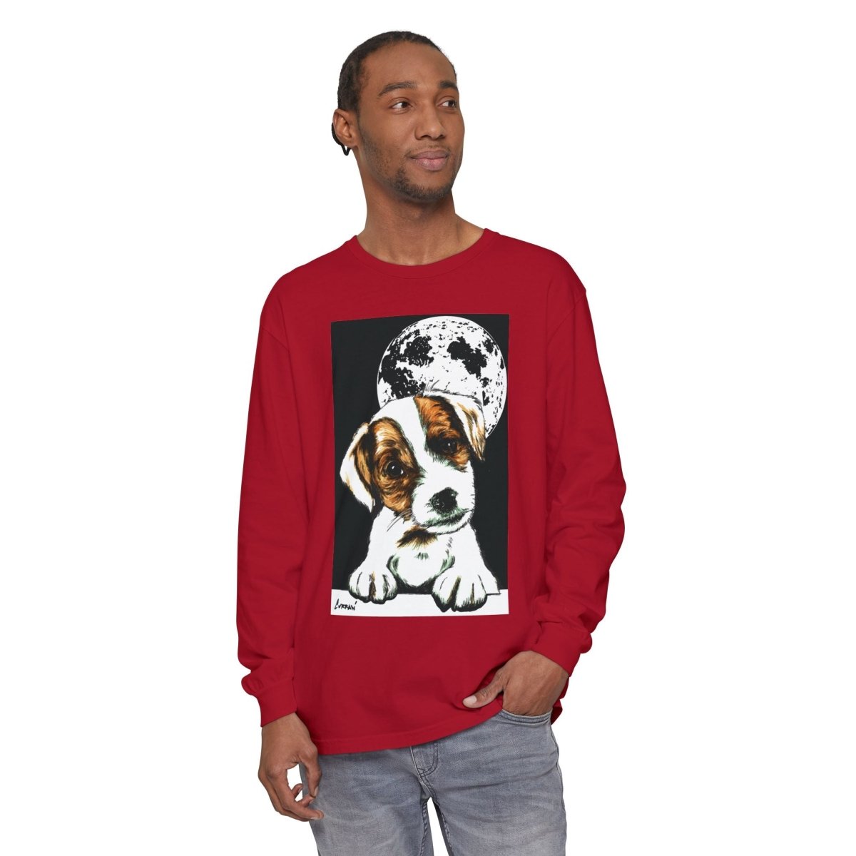 Dog Moon Long Sleeve T-Shirt Eco - Friendly Unisex - Perfect Gift for Pet Lovers - Curran Artworks