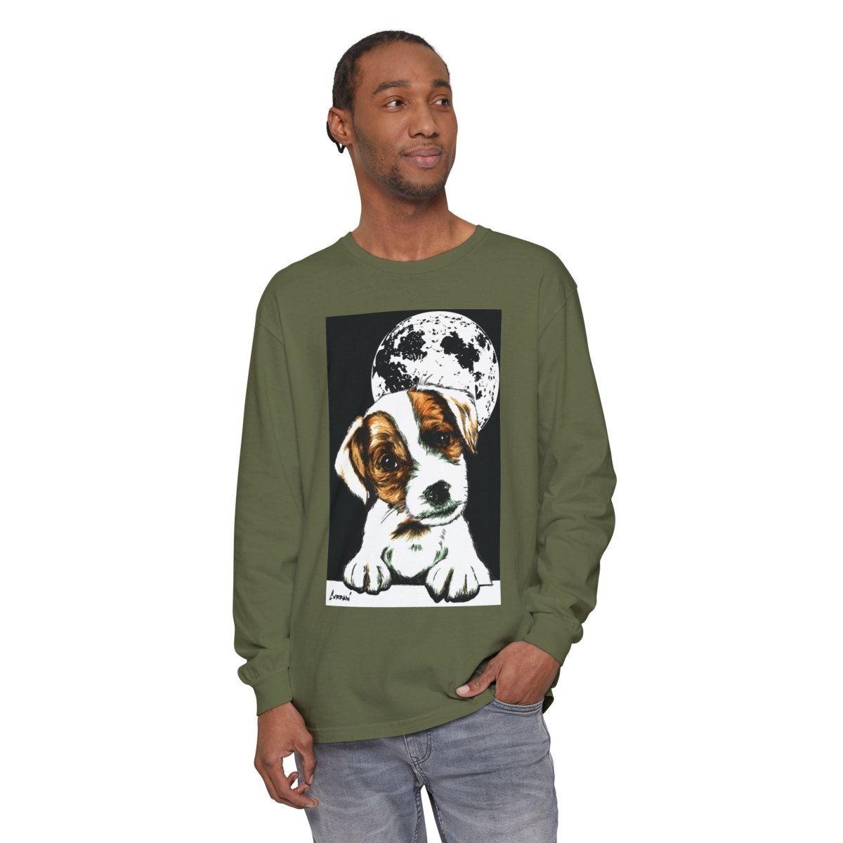 Dog Moon Long Sleeve T-Shirt Eco - Friendly Unisex - Perfect Gift for Pet Lovers - Curran Artworks