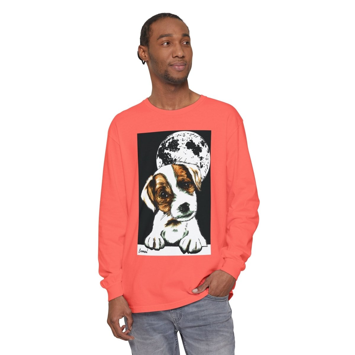 Dog Moon Long Sleeve T-Shirt Eco - Friendly Unisex - Perfect Gift for Pet Lovers - Curran Artworks