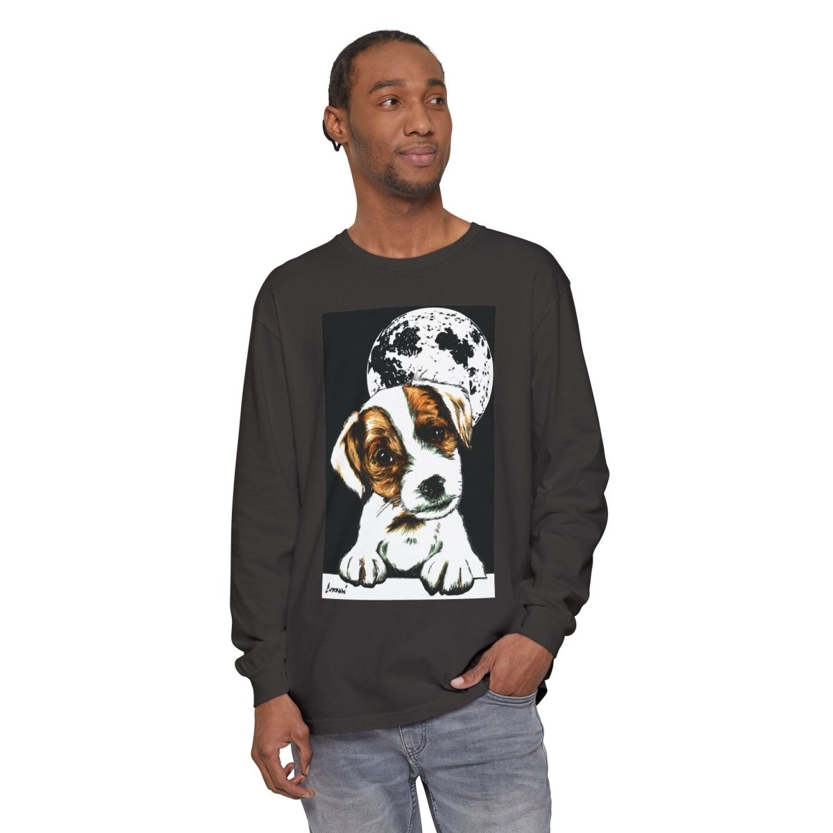 Dog Moon Long Sleeve T-Shirt Eco - Friendly Unisex - Perfect Gift for Pet Lovers - Curran Artworks