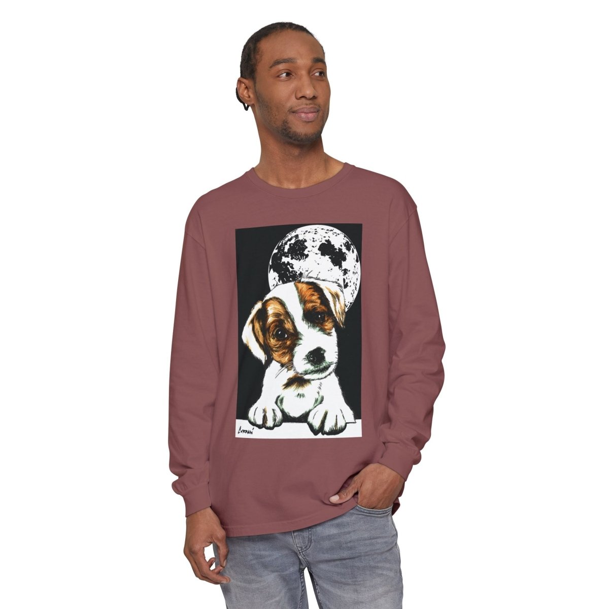 Dog Moon Long Sleeve T-Shirt Eco - Friendly Unisex - Perfect Gift for Pet Lovers - Curran Artworks