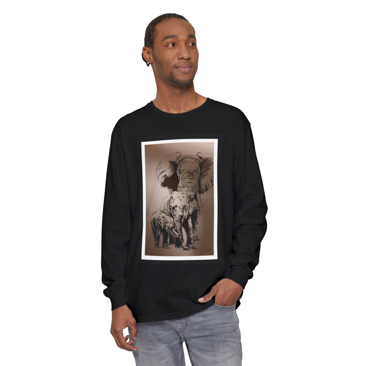 Eco - Friendly Elephant Art Long Sleeve T-Shirt for Animal Lovers - Curran Artworks