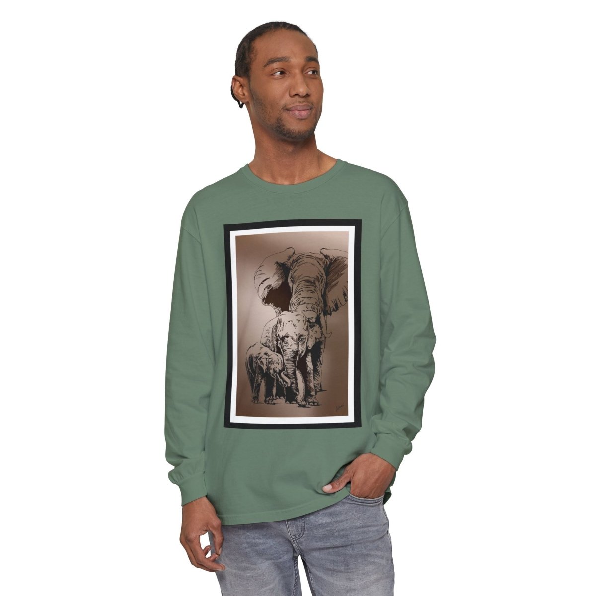 Eco - Friendly Elephant Art Long Sleeve T-Shirt for Animal Lovers - Curran Artworks