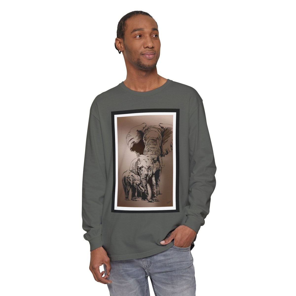 Eco - Friendly Elephant Art Long Sleeve T-Shirt for Animal Lovers - Curran Artworks
