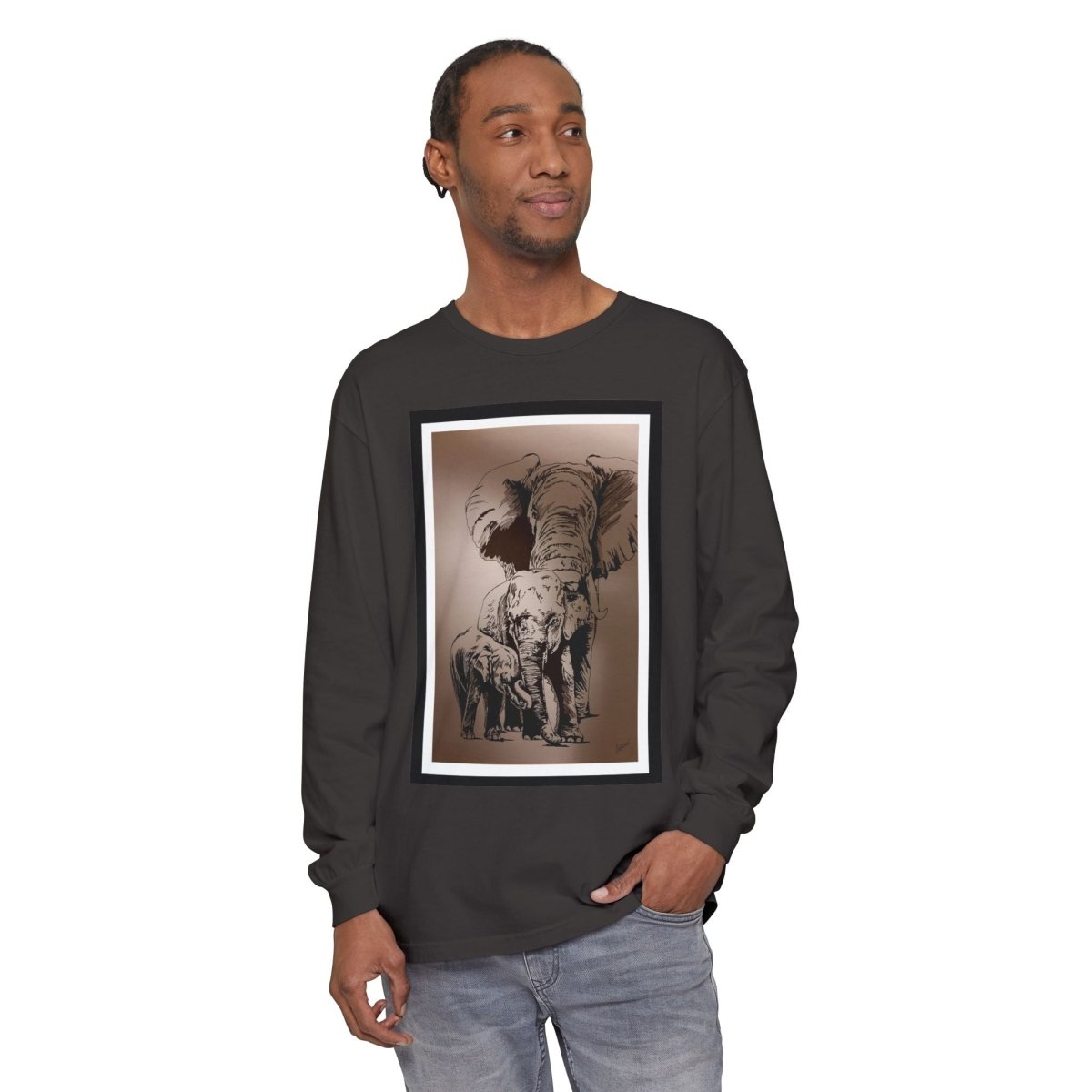 Eco - Friendly Elephant Art Long Sleeve T-Shirt for Animal Lovers - Curran Artworks