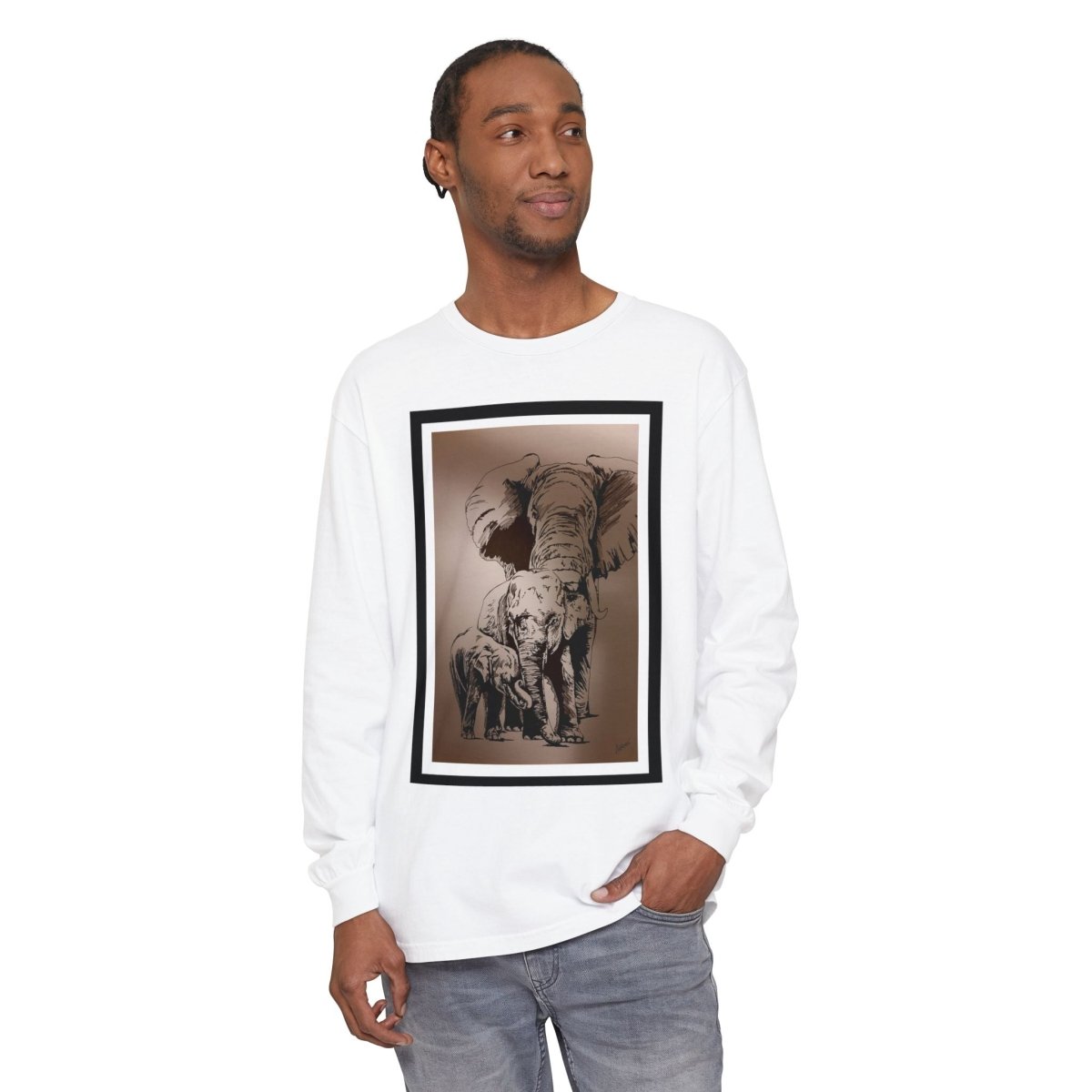 Eco - Friendly Elephant Art Long Sleeve T-Shirt for Animal Lovers - Curran Artworks